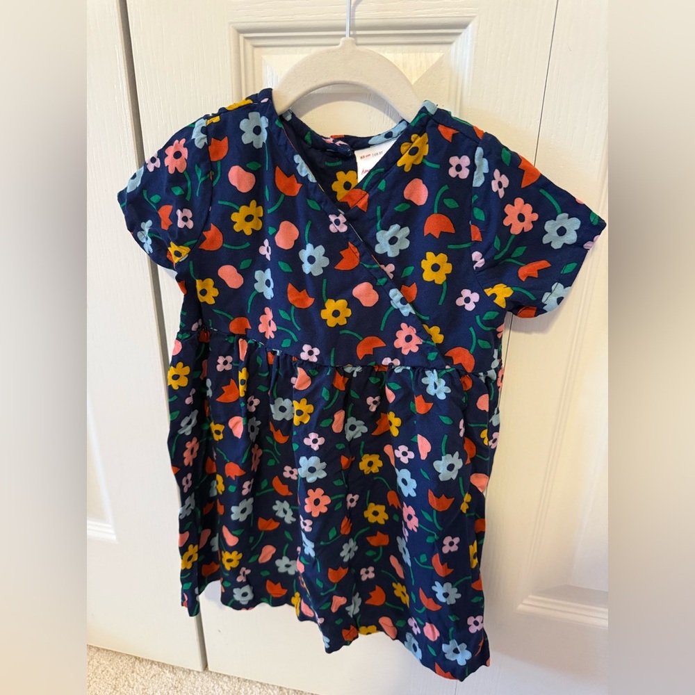 Hanna Andersson Navy Dress with Colorful Floral Design